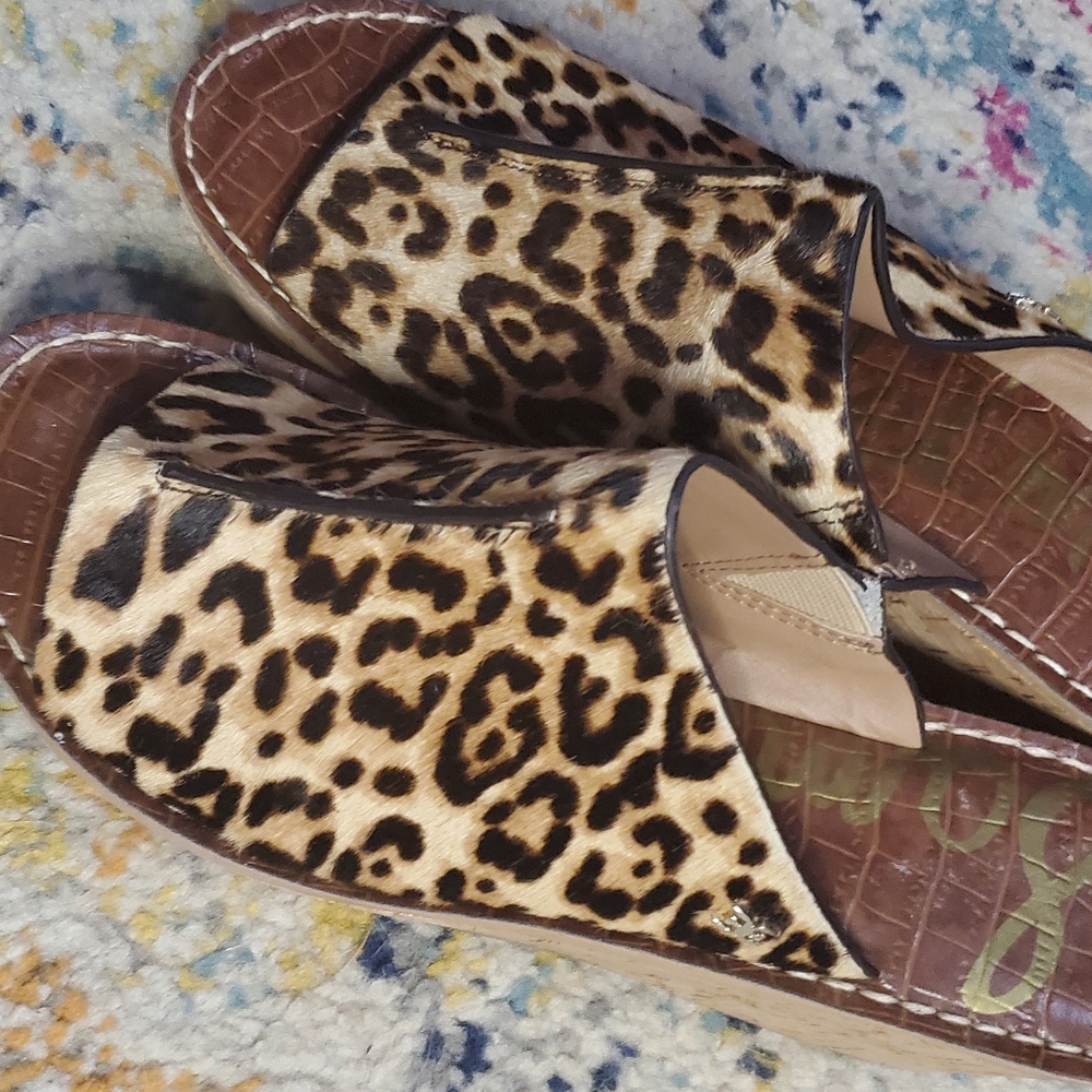 Sam Edelman Leopard Print Cork Wedge Sandals - Picture 3 of 7